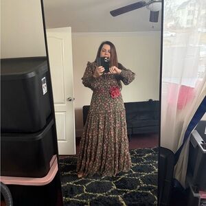 Floral Maxi Dress with Red Accents misa Los Angeles